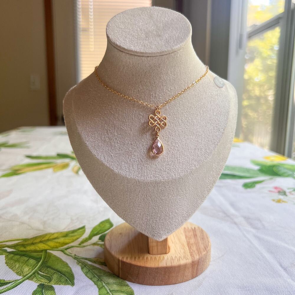Rose Quartz Necklace, Pink Celtic Infinity Forever Love Knot Casual Necklace